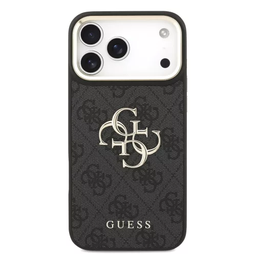 GUESS Pu Leather 4G Metal Logo Gold Frame tok, iPhone 18 Pro Max - fekete