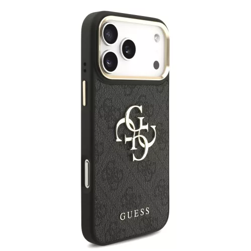 GUESS Pu Leather 4G Metal Logo Gold Frame tok, iPhone 18 Pro Max - fekete