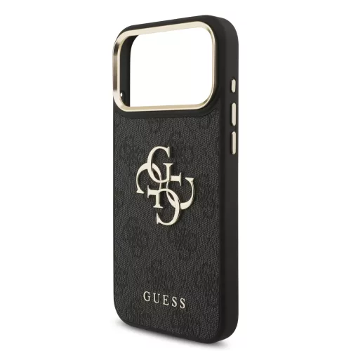 GUESS Pu Leather 4G Metal Logo Gold Frame tok, iPhone 18 Pro Max - fekete