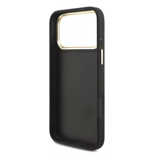 GUESS Pu Leather 4G Metal Logo Gold Frame tok, iPhone 18 Pro Max - fekete