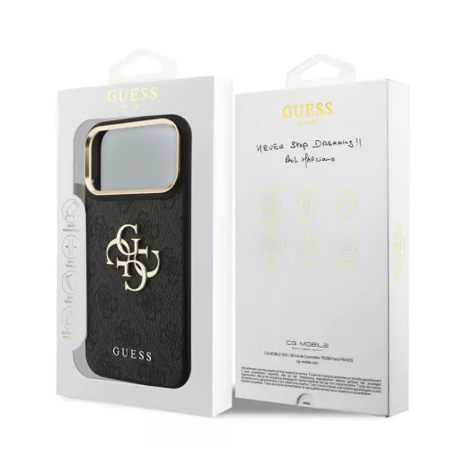 GUESS Pu Leather 4G Metal Logo Gold Frame tok, iPhone 18 Pro Max - fekete