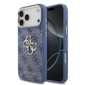   GUESS Pu Leather 4G Metal Logo Gold Frame tok, iPhone 18 Pro Max - kék