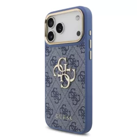   GUESS Pu Leather 4G Metal Logo Gold Frame tok, iPhone 18 Pro Max - kék