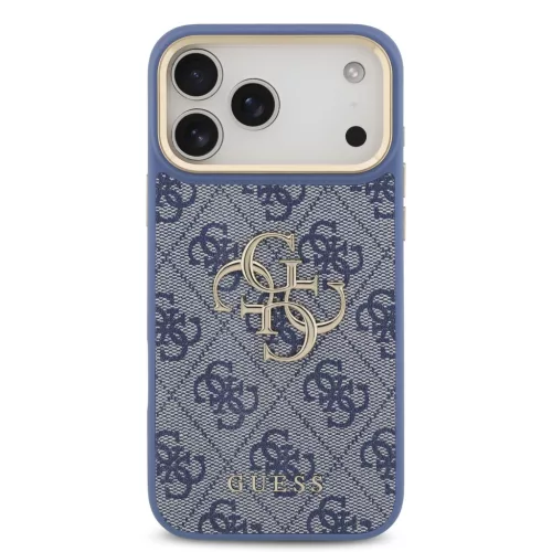 GUESS Pu Leather 4G Metal Logo Gold Frame tok, iPhone 18 Pro Max - kék