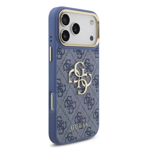 GUESS Pu Leather 4G Metal Logo Gold Frame tok, iPhone 18 Pro Max - kék