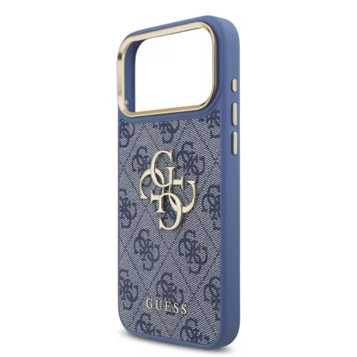 GUESS Pu Leather 4G Metal Logo Gold Frame tok, iPhone 18 Pro Max - kék