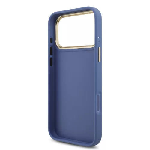 GUESS Pu Leather 4G Metal Logo Gold Frame tok, iPhone 18 Pro Max - kék