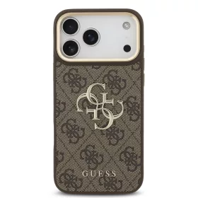   GUESS Pu Leather 4G Metal Logo Gold Frame tok, iPhone 18 Pro Max - barna