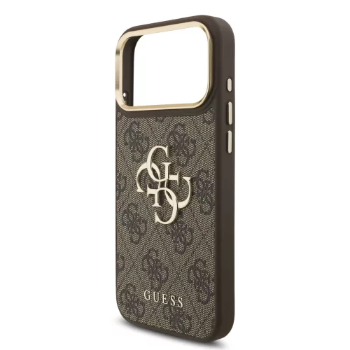 GUESS Pu Leather 4G Metal Logo Gold Frame tok, iPhone 18 Pro Max - barna