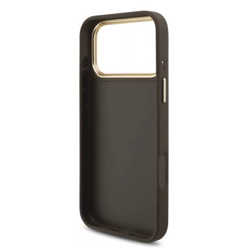 GUESS Pu Leather 4G Metal Logo Gold Frame tok, iPhone 18 Pro Max - barna