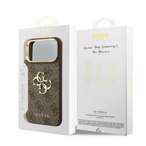 GUESS Pu Leather 4G Metal Logo Gold Frame tok, iPhone 18 Pro Max - barna