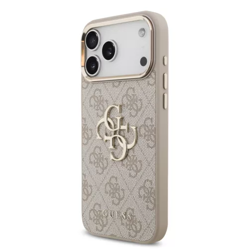 GUESS Pu Leather 4G Metal Logo Gold Frame tok, iPhone 18 Pro Max - rózsaszín