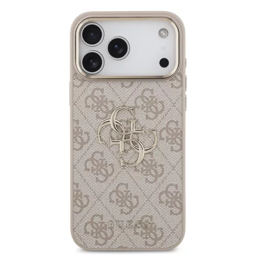 GUESS Pu Leather 4G Metal Logo Gold Frame tok, iPhone 18 Pro Max - rózsaszín