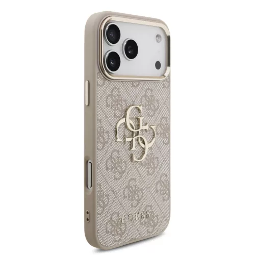 GUESS Pu Leather 4G Metal Logo Gold Frame tok, iPhone 18 Pro Max - rózsaszín