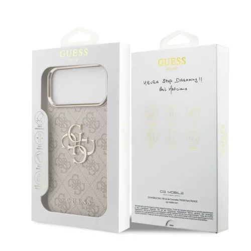 GUESS Pu Leather 4G Metal Logo Gold Frame tok, iPhone 18 Pro Max - rózsaszín
