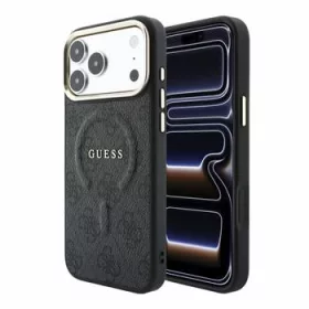   GUESS Pu Leather 4G Gold Frame Embossed MagSafe tok, iPhone 18 Pro Max - fekete