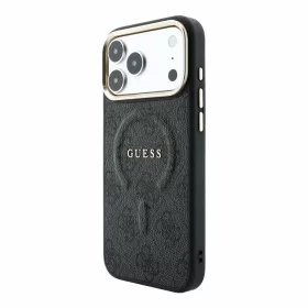   GUESS Pu Leather 4G Gold Frame Embossed MagSafe tok, iPhone 18 Pro Max - fekete