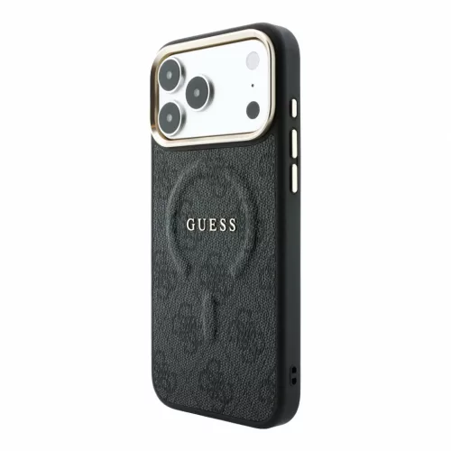 GUESS Pu Leather 4G Gold Frame Embossed MagSafe tok, iPhone 18 Pro Max - fekete