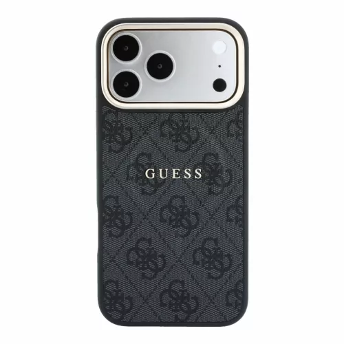 GUESS Pu Leather 4G Gold Frame Embossed MagSafe tok, iPhone 18 Pro Max - fekete