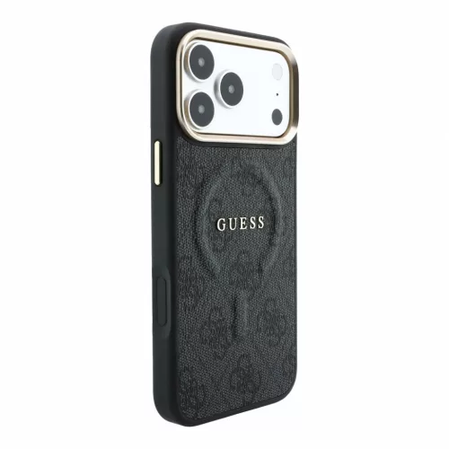 GUESS Pu Leather 4G Gold Frame Embossed MagSafe tok, iPhone 18 Pro Max - fekete