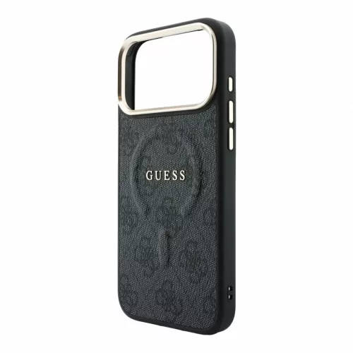 GUESS Pu Leather 4G Gold Frame Embossed MagSafe tok, iPhone 18 Pro Max - fekete