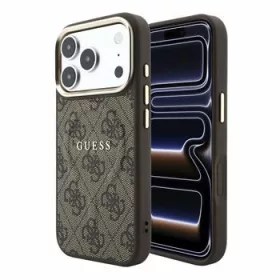   GUESS Pu Leather 4G Gold Frame Embossed MagSafe tok, iPhone 18 Pro Max - barna