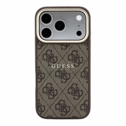 GUESS Pu Leather 4G Gold Frame Embossed MagSafe tok, iPhone 18 Pro Max - barna