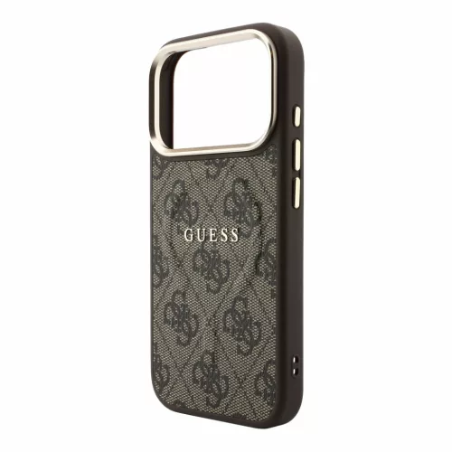 GUESS Pu Leather 4G Gold Frame Embossed MagSafe tok, iPhone 18 Pro Max - barna
