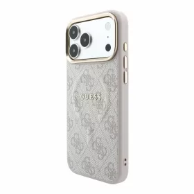   GUESS Pu Leather 4G Gold Frame Embossed MagSafe tok, iPhone 18 Pro Max - rózsaszín