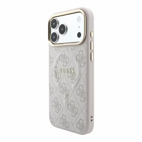 GUESS Pu Leather 4G Gold Frame Embossed MagSafe tok, iPhone 18 Pro Max - rózsaszín