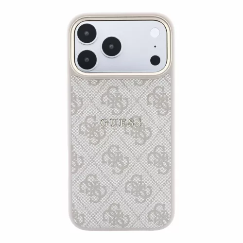 GUESS Pu Leather 4G Gold Frame Embossed MagSafe tok, iPhone 18 Pro Max - rózsaszín