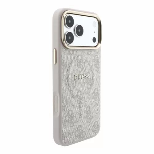 GUESS Pu Leather 4G Gold Frame Embossed MagSafe tok, iPhone 18 Pro Max - rózsaszín