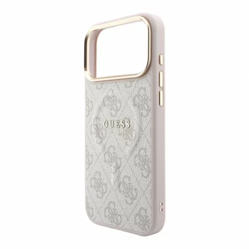 GUESS Pu Leather 4G Gold Frame Embossed MagSafe tok, iPhone 18 Pro Max - rózsaszín