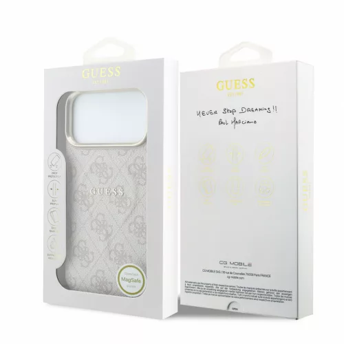 GUESS Pu Leather 4G Gold Frame Embossed MagSafe tok, iPhone 18 Pro Max - rózsaszín