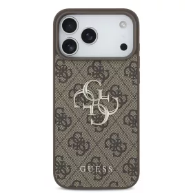 GUESS Pu 4G Metal Logo tok, iPhone 18 Pro - barna