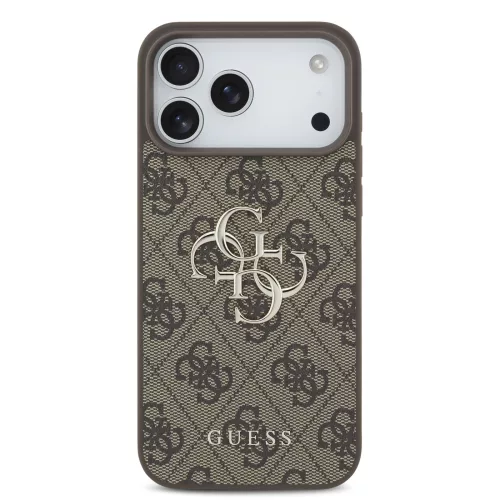 GUESS Pu 4G Metal Logo tok, iPhone 18 Pro - barna