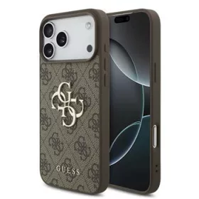 GUESS Pu 4G Metal Logo tok, iPhone 18 Pro Max - barna