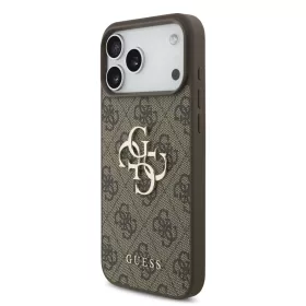 GUESS Pu 4G Metal Logo tok, iPhone 18 Pro Max - barna