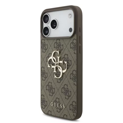GUESS Pu 4G Metal Logo tok, iPhone 18 Pro Max - barna