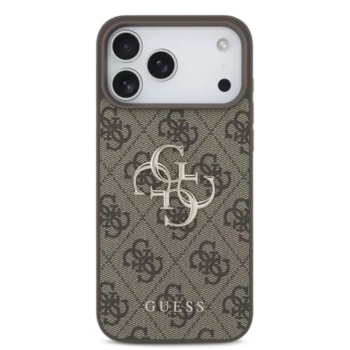 GUESS Pu 4G Metal Logo tok, iPhone 18 Pro Max - barna