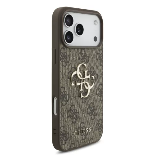 GUESS Pu 4G Metal Logo tok, iPhone 18 Pro Max - barna