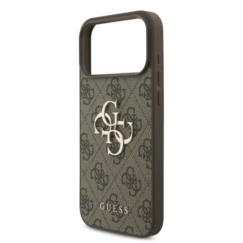 GUESS Pu 4G Metal Logo tok, iPhone 18 Pro Max - barna