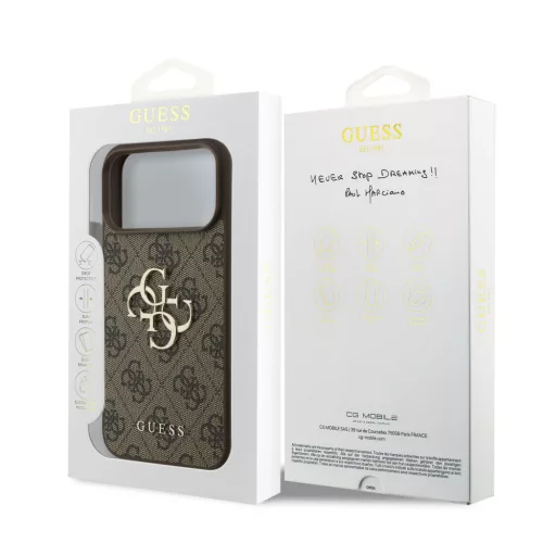 GUESS Pu 4G Metal Logo tok, iPhone 18 Pro Max - barna