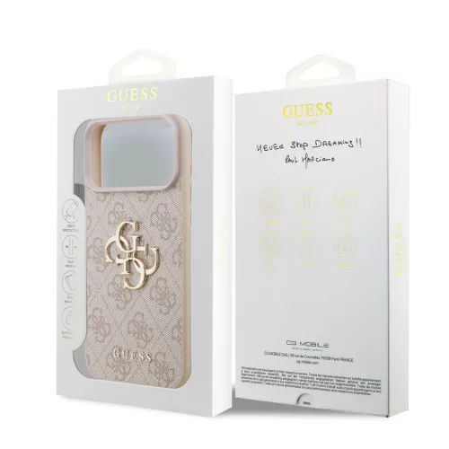 GUESS Pu 4G Metal Logo tok, iPhone 18 Pro Max - rózsaszín