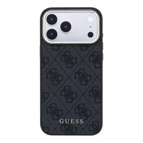 GUESS Pu Leather 4G Gold Frame MagSafe tok, iPhone 18 Pro - fekete