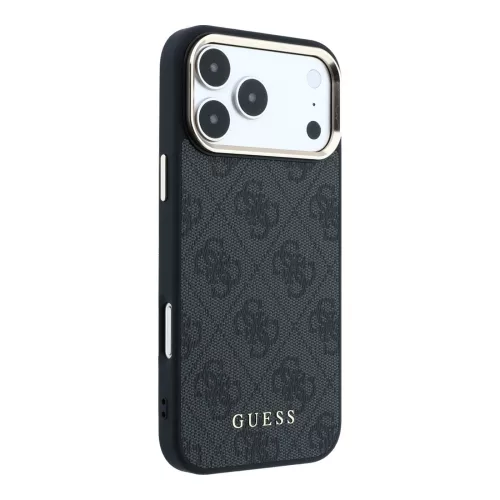 GUESS Pu Leather 4G Gold Frame MagSafe tok, iPhone 18 Pro - fekete