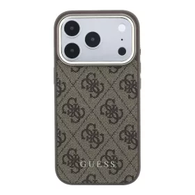   GUESS Pu Leather 4G Gold Frame MagSafe tok, iPhone 18 Pro - barna