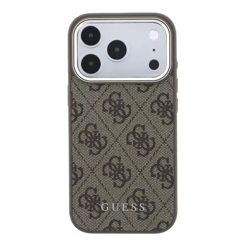 GUESS Pu Leather 4G Gold Frame MagSafe tok, iPhone 18 Pro Max - barna