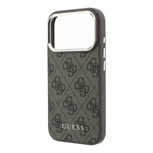 GUESS Pu Leather 4G Gold Frame MagSafe tok, iPhone 18 Pro Max - barna