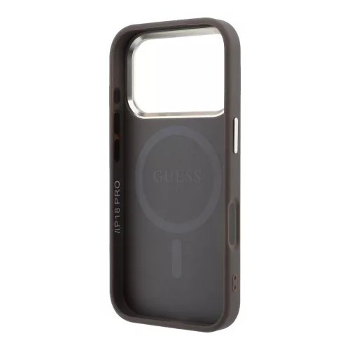 GUESS Pu Leather 4G Gold Frame MagSafe tok, iPhone 18 Pro Max - barna